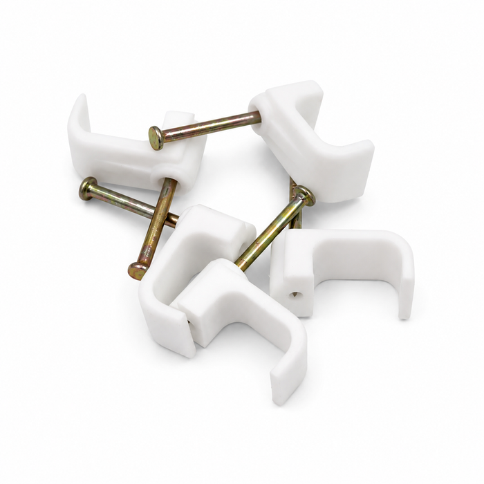 Cable Clip Flat 6mm Twin & Earth White (Jar100)