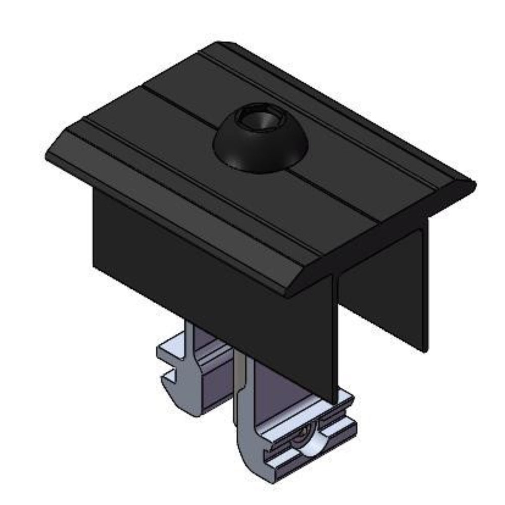 PV-ezRack, Zano Inter Clamp 28-42 mm, Length 50 mm with Grounding Pins, Black Anodized