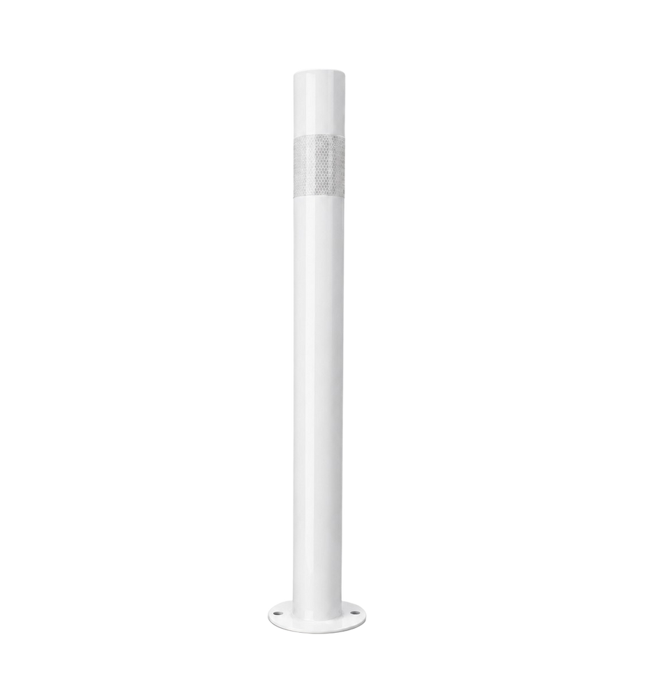 Bollard Round White 76mm  with White Reflective Strip