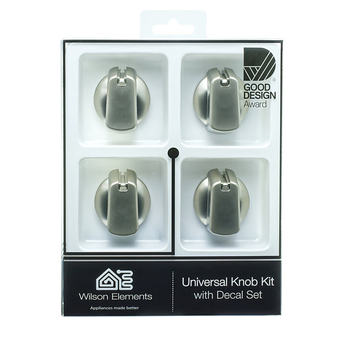 Universal Knob 40mm Stainless 4PKT Includes decal set