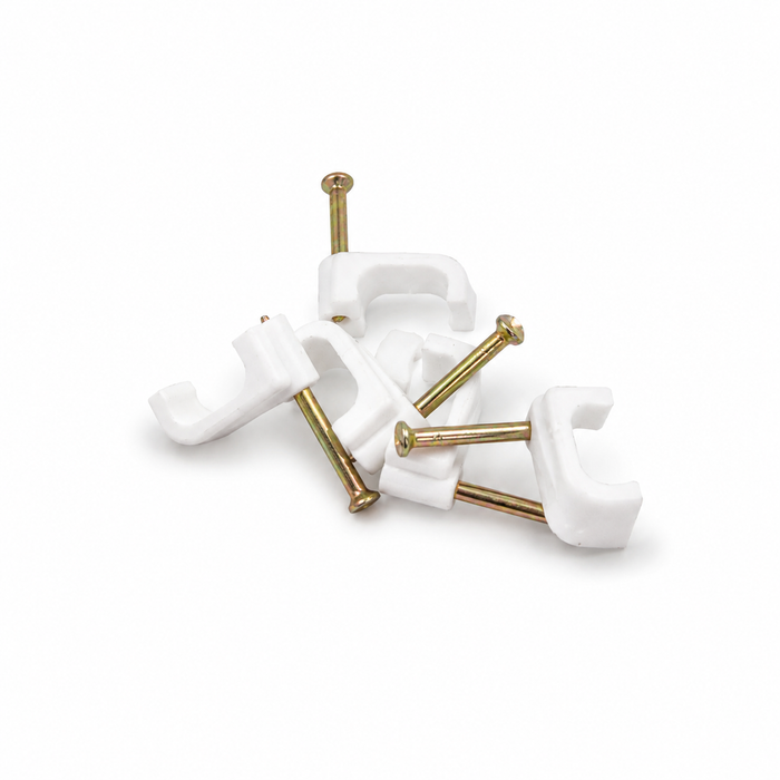 Cable Clip Flat 4mm Twin & Earth White (Jar100)