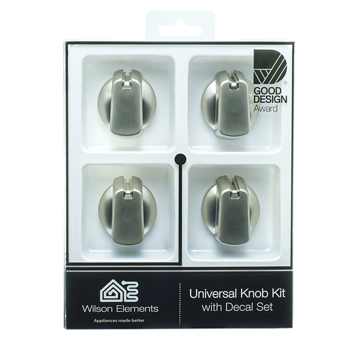 Universal Knob 55mm Stainless 4PKT Includes decal set