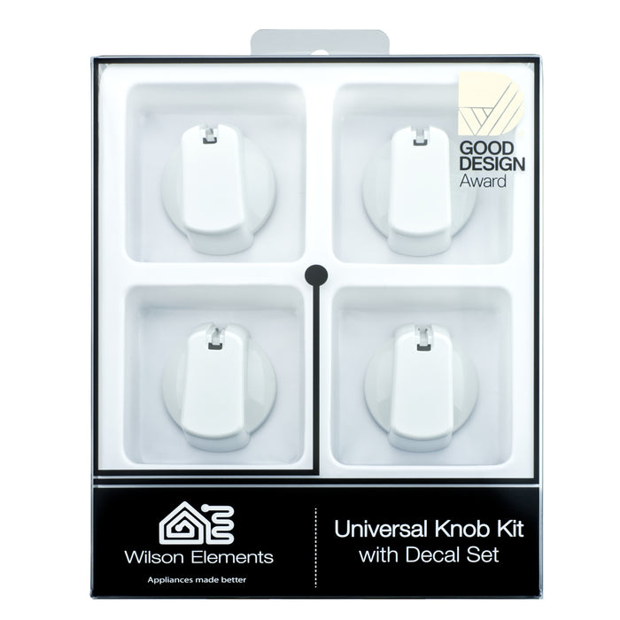 Universal Knob 55mm White 4PKT Includes decal set